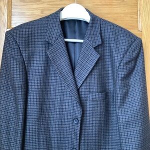 VINTAGE Blue Wool Houndstooth Plaid Blazer Size 42
